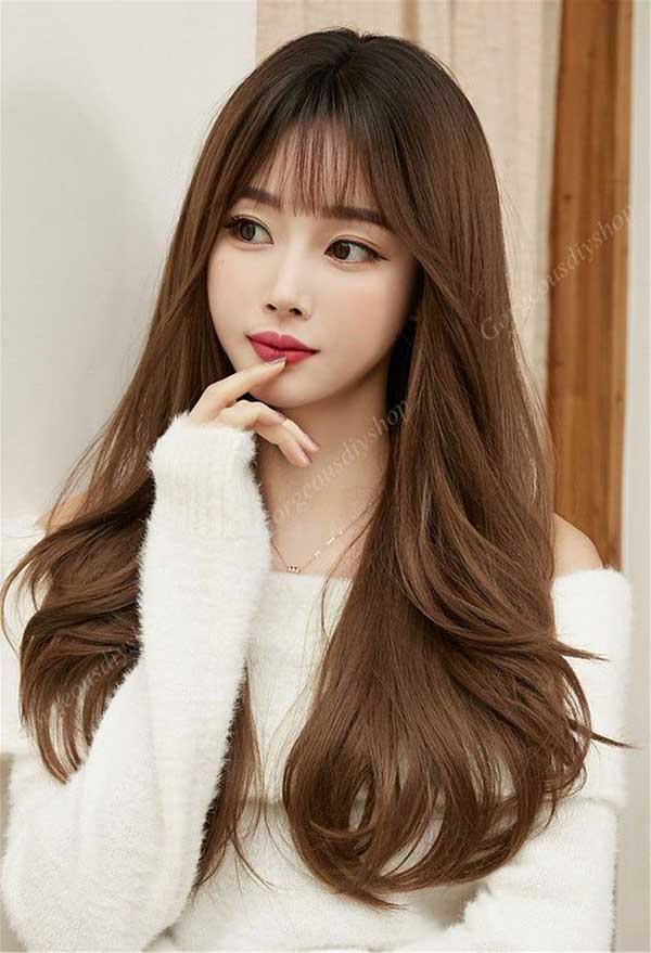 Long Straight Brown Hair With Bangs